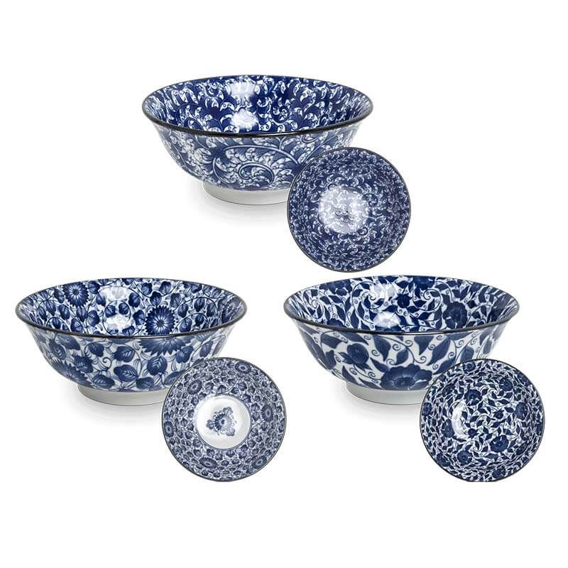 Japanese bowls Blue pattern, mix 3 | Ø21 cm | H8 cm 6040054
