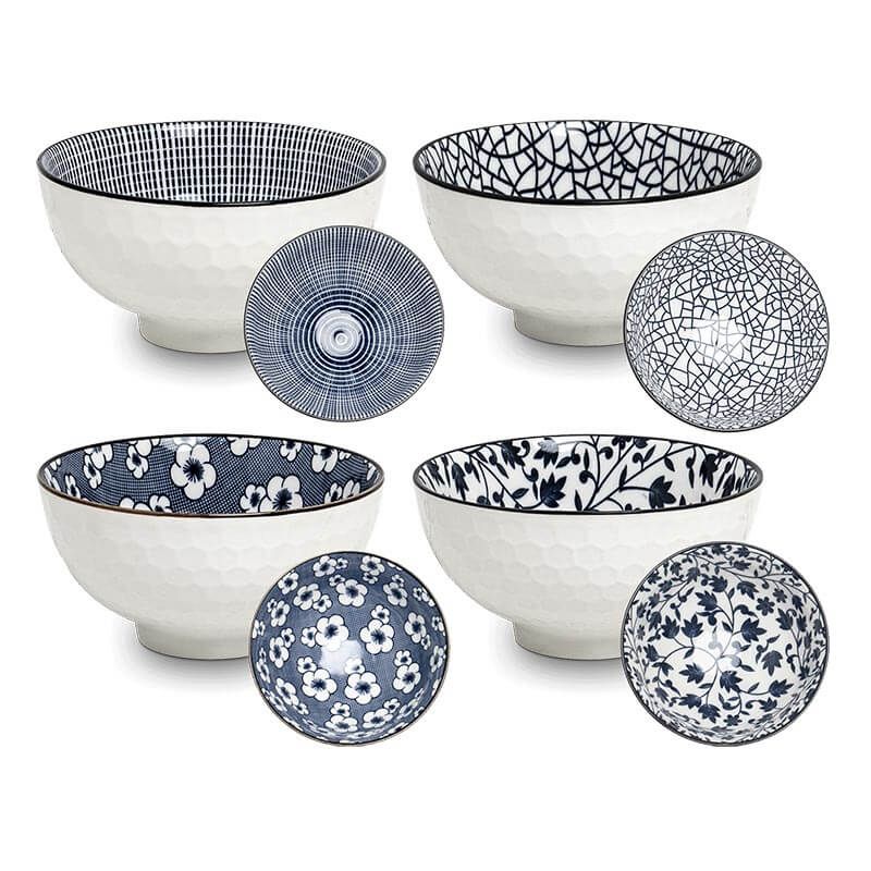 Japanese bowls Blue pattern, Set mix 4 | Ø11,5 cm | H6 cm 6038865