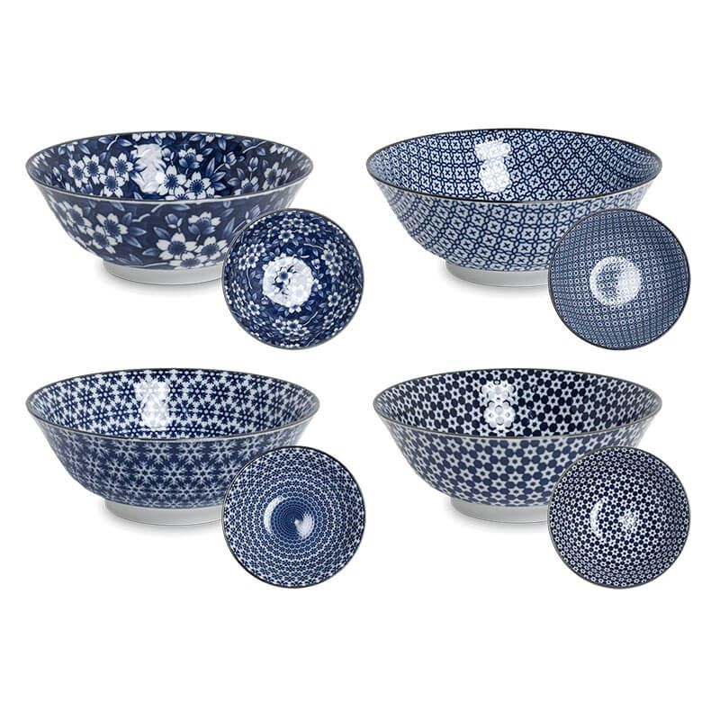 Japanese bowls Blue pattern, mix 4 | Ø19,3 cm | H7,5 cm 6040020