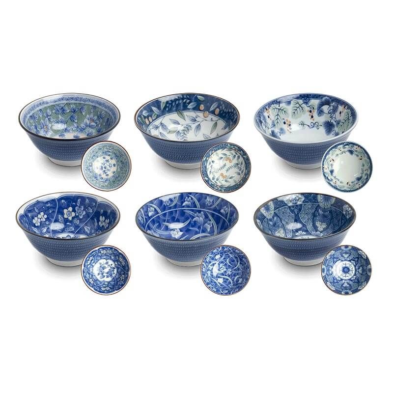 Japanese Bowls Blue Plant Pattern, mix 6 | Ø15 cm | H7 cm 6038128