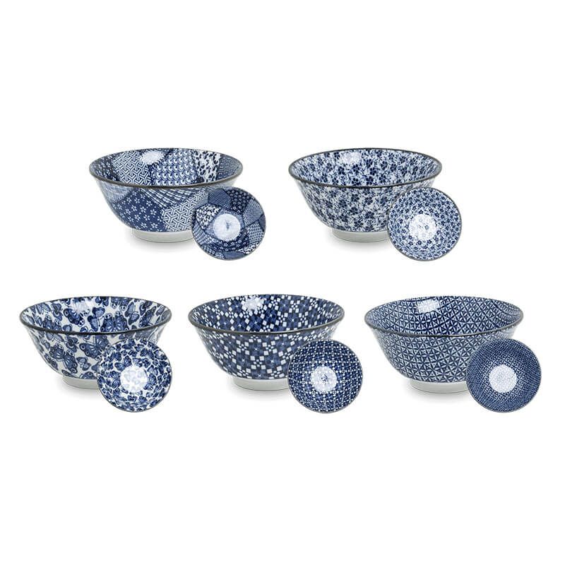 Japanese bowls Blue pattern, mix 5 | Ø15 cm | H7 cm 6040037