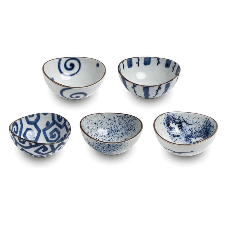 Japanese bowls Blue pattern, mix 5 | Ø15,5 x 16 cm | H7 cm 6040051