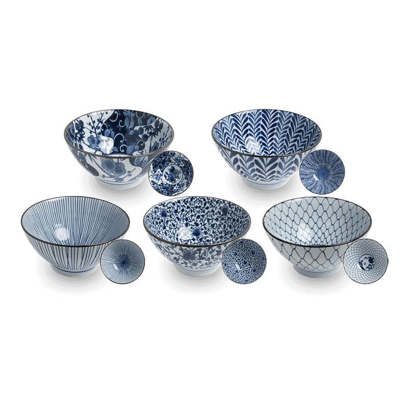 Japanese bowls Blue pattern, mix 5 | Ø18 cm | H9 cm 6040021