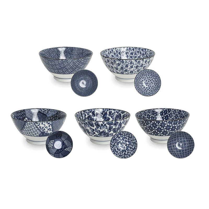 Japanese bowls Blue pattern, mix 5 | Ø18 cm | H9 cm 6040052