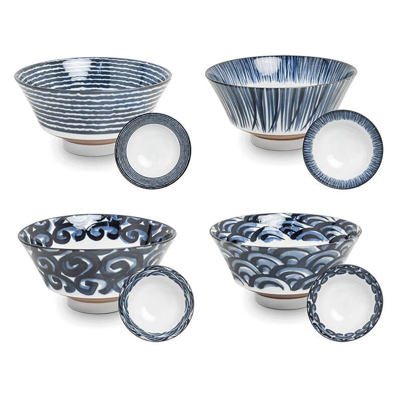 Japanese bowls Blue pattern, mix 4 | Ø18 cm | H9 cm 6040056
