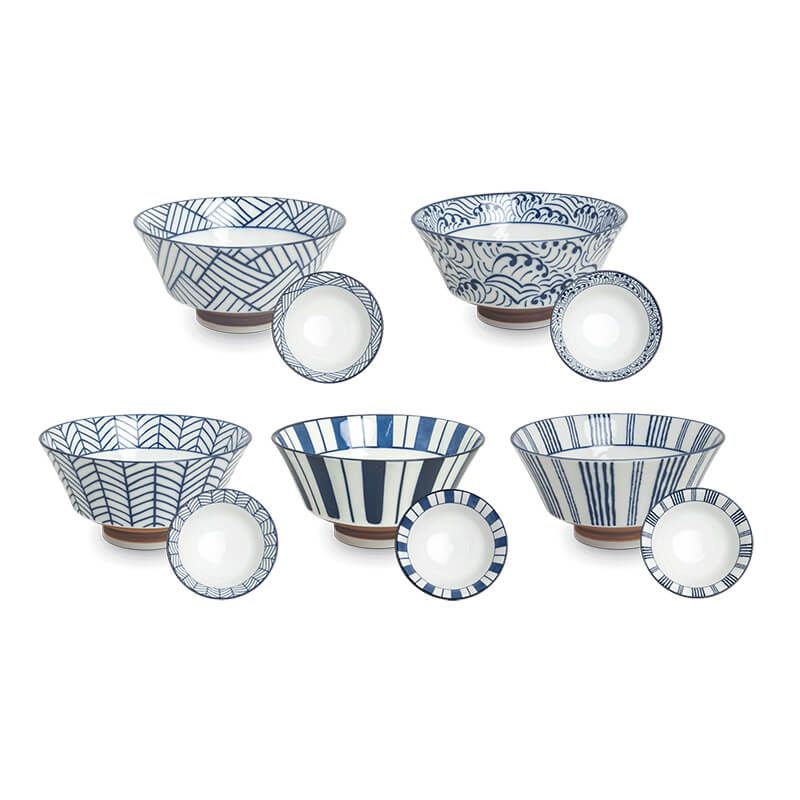 Japanese bowls Blue pattern, mix 5 | Ø18 cm | H9 cm 6040057