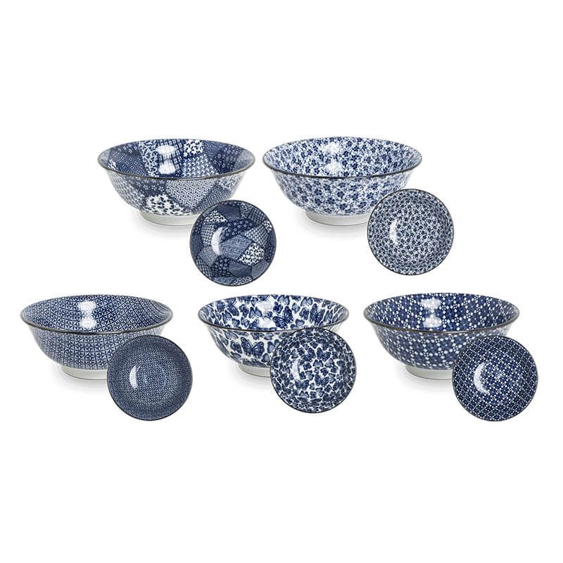 Japanese bowls Blue pattern, mix 5 |  Ø21 cm | H8 cm 6040053